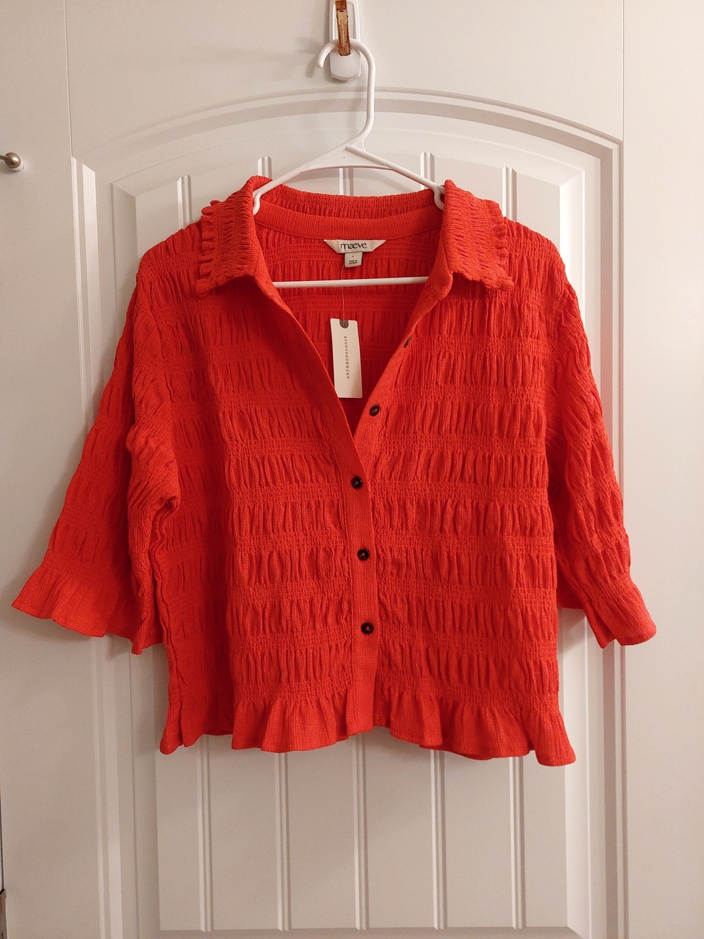 Maeve Muted RED Ruched Button-Front Shirt - Picture 6 of 6